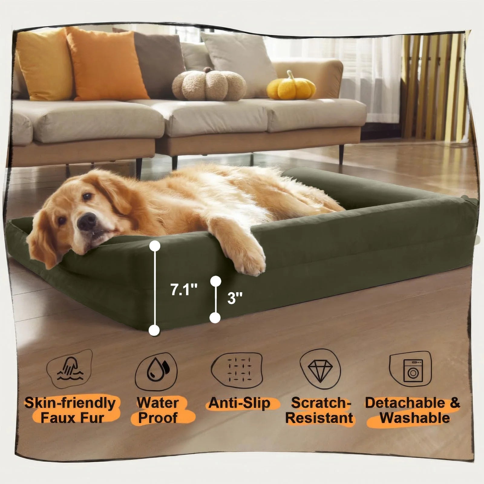 Dog Beds for Large Dogs Waterproof Orthopedic Large Dog Bed with Sides Non-Slip Bottom and Egg-Crate Foam Large Dog Pet Couch Sofa with Washable Removable Cover