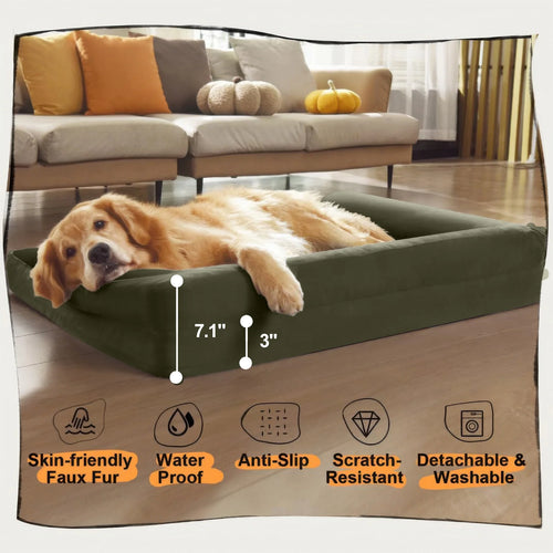 Dog Beds for Large Dogs Waterproof Orthopedic Large Dog Bed with Sides Non-Slip Bottom and Egg-Crate Foam Large Dog Pet Couch Sofa with Washable Removable Cover