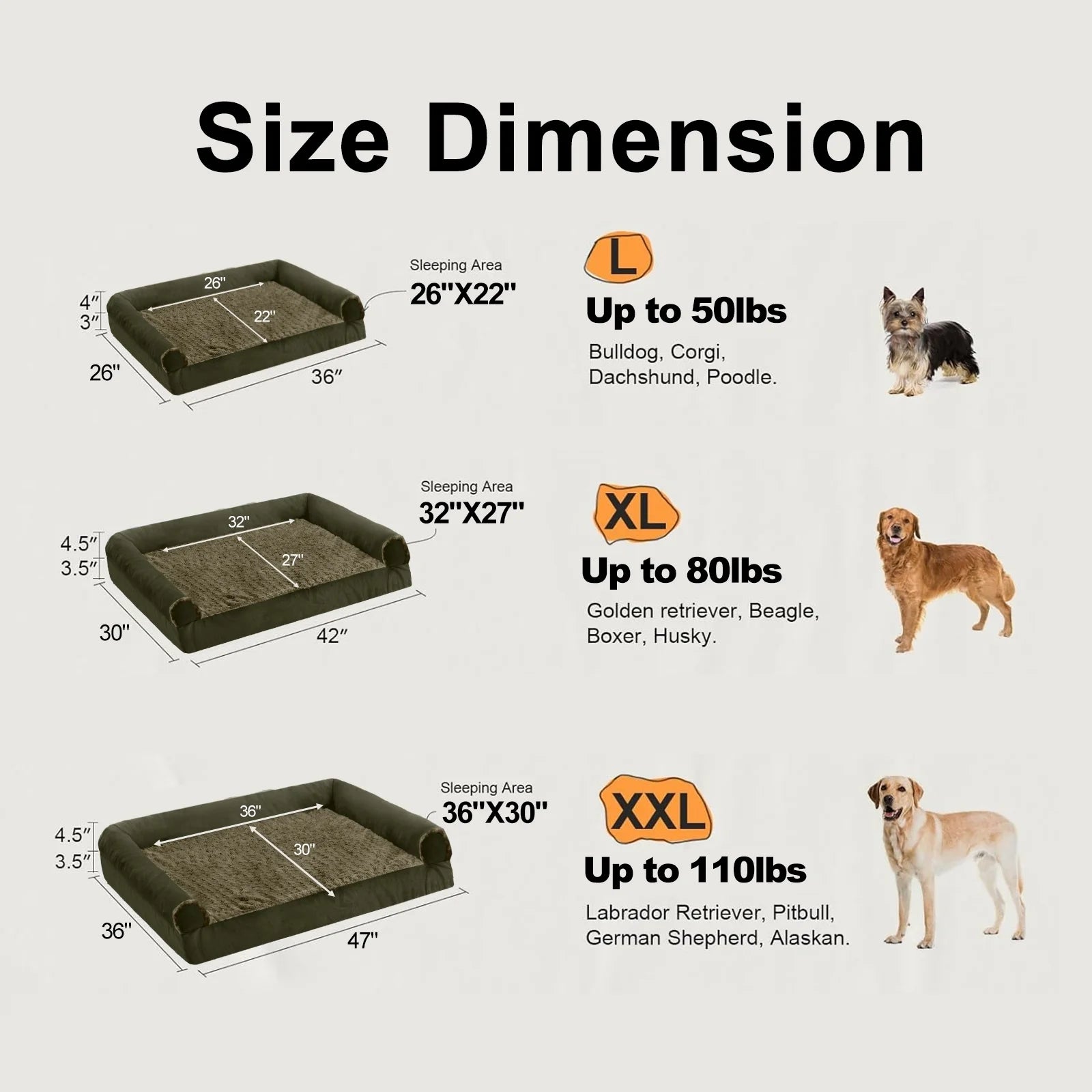 Dog Beds for Large Dogs Waterproof Orthopedic Large Dog Bed with Sides Non-Slip Bottom and Egg-Crate Foam Large Dog Pet Couch Sofa with Washable Removable Cover